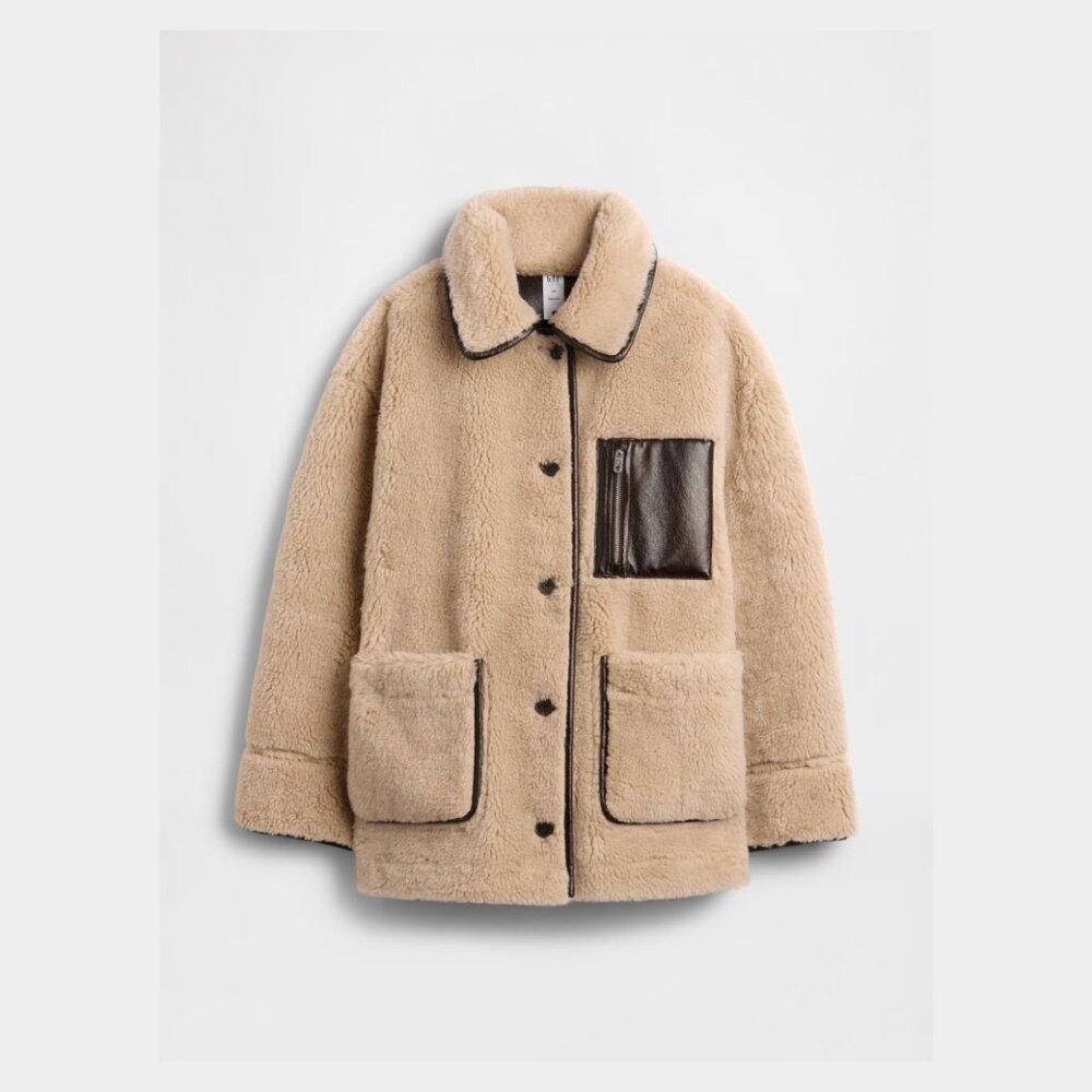 Gap × Sandy Liang Reversible Vegan Leather Sherpa Jacket NWT S/M - Picture 3 of 3